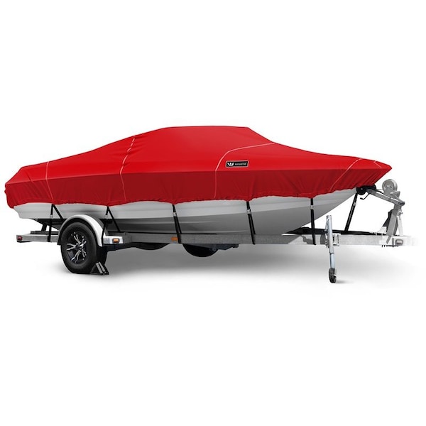 Eevelle Boat Cover FISH & SKI Walk Thru Windshield, Outboard Fits 25ft 6in L up to 96in W Red SFVNWT2596B-RED - main